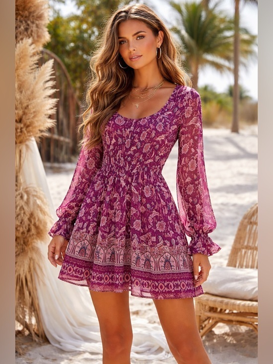 Hollister Dresses & Skirts - Hollister Purple Y2K Cottagecore Floral Flowy Dress Size Medium